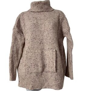 WoolOvers Multicolor Knit Turtle Neck Kangaroo Pouch Lambswool Sweater Sz S